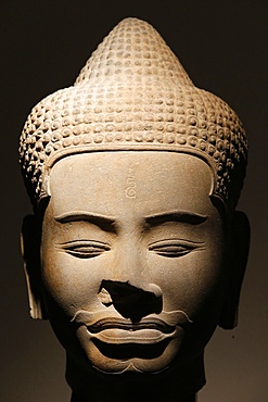 Sandstone head, Baphuon style dating from the 11th century from Siem Reap, Cambodia, Guimet Museum, Paris, France, Europe