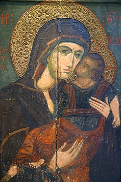 Icon of the Virgin Eleousa, dating from the 14th century, in Pedoulas Byzantine Museum, Pedoulas, Cyprus, Europe