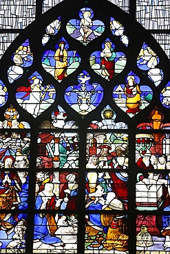 16th-century stained glass windows set in the north wall of Saint Joan of Arc's church, Rouen, Normandy, France, Europe