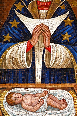 Detail of Slovenian Virgin mosaic, Annunciation Basilica, Nazareth, Galilee, Israel, Middle East