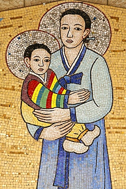 Mosaic of Korean Virgin, Annunciation Basilica, Nazareth, Galilee, Israel, Middle East