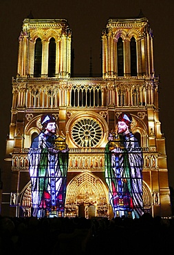 Sound and Light show at Notre Dame de Paris Cathedral, UNESCO World Heritage Site, Paris, France, Europe