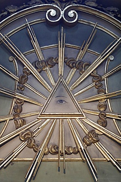 The Eye of Providence (The All-Seeing Eye of God), Cathedral of the Assumption of Mary and St. John the Baptist, Aosta, Aosta Valley, Italy, Europe