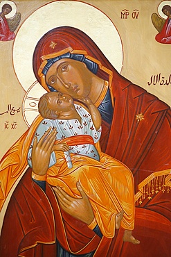 Melkite icon of the Virgin and Child, Nazareth, Galilee, Israel, Middle East