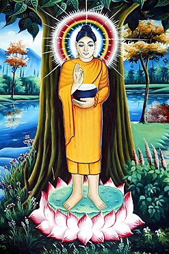 Pitu Khosa Rangsay Buddhist pagoda, painting of the Life of the Buddha, Siddhartha Gautama, Can Tho, Vietnam, Indochina, Southeast Asia, Asia