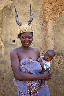 Batammariba mother in a Koutammakou village in North Togo, West Africa, Africa