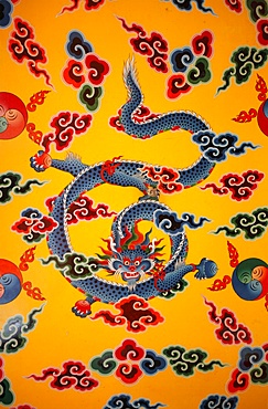 Dragon wall painting, Kopan monastery, Kathmandu, Nepal, Asia