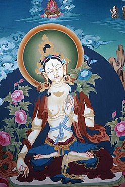 Thangka depicting White Tara goddess, Buddhist symbol of long life, Bhaktapur, Nepal, Asia