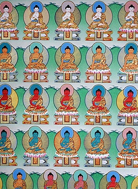 Painting of Buddhas, Kopan monastery, Kathmandu, Nepal, Asia