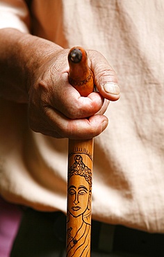 Stick engraved with a Buddha, Dakshin Kali, Nepal, Asia