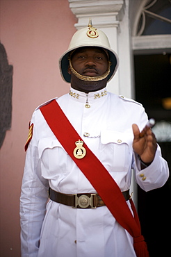 A guard in front of the Municipal building in Nassau, Bahamas, West Indies, Caribbean, Central America