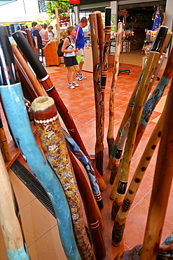 Some digeridoos in a shop in Kuranda, Queensland, Australia, Pacific