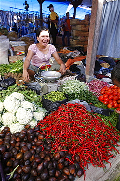 Red chillies at the market of Parapat, close to Lake Toba, Sumatra, Indonesia, Southeast Asia, Asia