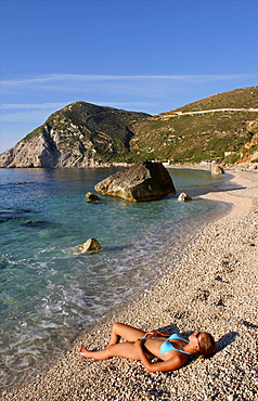 Petani beach on the west coast of Cephalonia, Ionian Islands, Greek Islands, Greece, Europe