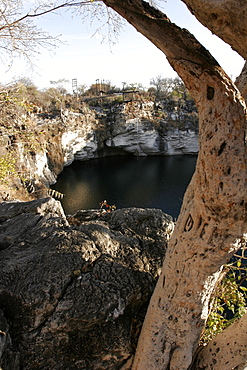 The mysterious Lake Otjikoto, near Etosha, is an old underground lake, Namibia, Africa