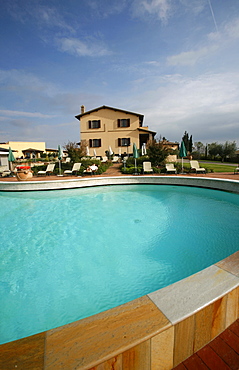 The swimming pool of the hotel Relais Borgo Brufa, Umbria, Italy, Europe