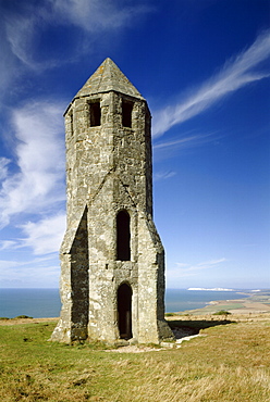 View looking west with the coastline and cliffs beyond, St. Catherine's Oratory, Isle of Wight, England, United Kingdom, Europe

