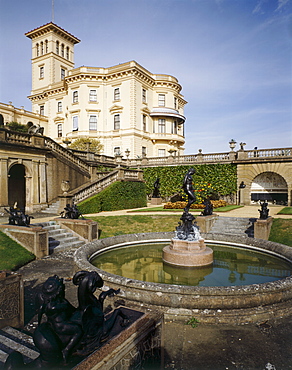 View of the Lower Terrace from the Andromeda Fountain looking towards the Pavilion, Osborne House, Isle of Wight, England, United Kingdom, Europe