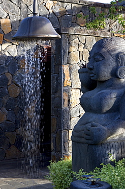 Oversized outdoor shower with female sculptural figure, Baie aux Tortues, Pointe aux Pimentes, Mauritius, Africa