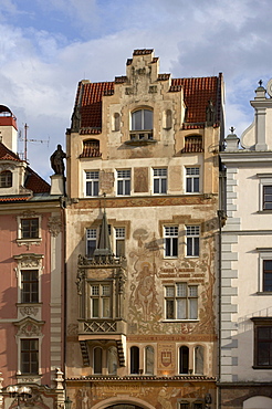 Painted house with step-gable, Old Town, Prague, Czech Republic, Europe