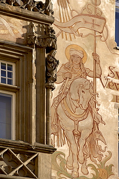 St. Wenceslas on horseback on painted house, Old Town, Prague, Czech Republic, Europe