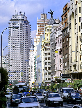 Gran Via, main traffic artery through downtown Madrid, Spain, Europe