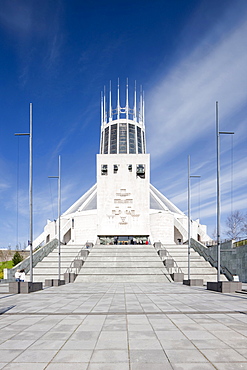 Exterior of The Metropolitan Cathedral. architect Frederick Gibberd, Liverpool, Merseyside, England, United Kingdom, Europe