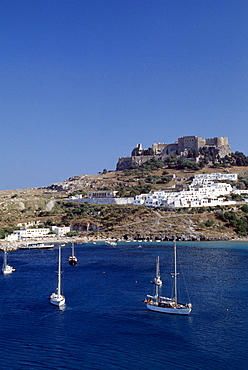 Castle of the Knights of St John, Acropolis, Lindos, Rhodes, Dodecanese, Greek Islands, Greece, Europe