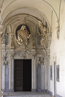 Certosa di San Martino doorway with baroque figure, Naples, Campania, Italy, Europe