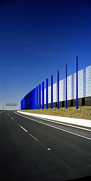 Empty road and blue blade wall, Craigieburn Bypass, Melbourne, Victoria, Australia, Pacific