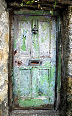 Old weather-beaten door, St. Ives, Cornwall, England, United Kingdom, Europe