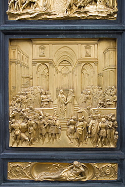 Detail of Ghiberti's bronze doors known as the Gates of Paradise, Duomo, UNESCO World Heritage Site, Florence, Tuscany, Italy, Europe