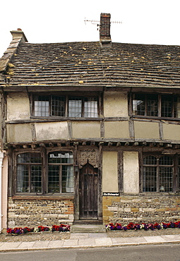 Timber-framed house of box frame type with jetty, Abbey Street, Cerne Abbas, Dorset, England, United Kingdom, Europe