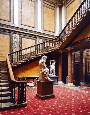 Inner Hall staircase and statuary, Brodsworth Hall, Doncaster, South Yorkshire, England, United Kingdom, Europe
