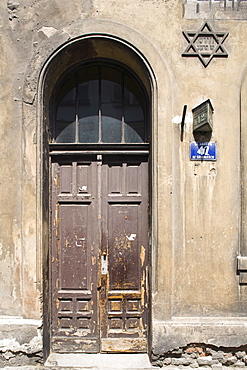 An old Jewish house with the Star of David on the wall, in Kazimierz, Krakow, Poland, Europe