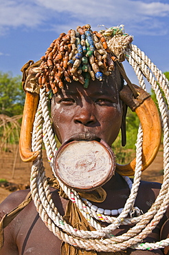 Mursi warrior, Omo valley, Ethiopia, Africa