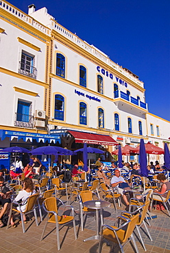 Open air cafe in the coastal city of Essaouira, UNESCO World Heritage Site, Morocco, North Africa, Africa