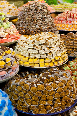 Sweets for sale in the souk of Meknes, Morocco, North Africa, Africa