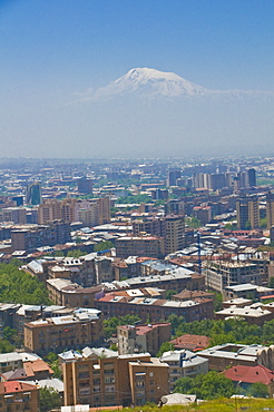 View over the capital city, Yerevan, with Mount Ararat in the distance, Armenia, Caucasus, Central Asia, Asia