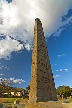 King Ezana's Stele is the central obelisk still standing in the Northern Stelae Park, Axum, Ethiopia, Africa