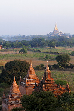 Sunrise above the temples and pagodas of the old ruined city, Bagan, Myanmar, Asia