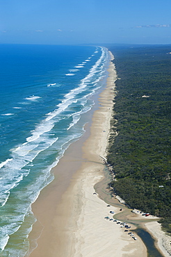 Aerial of the Seventy-Five Mile Beach, Fraser Island, UNESCO World Heritage Site, Queensland, Australia, Pacific