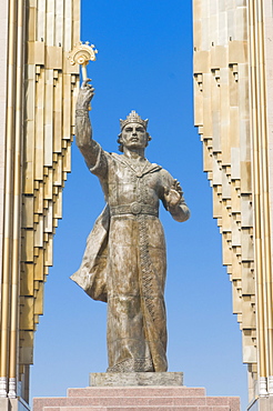 Statue of Ismail Samani (Ismoili Somoni), as memorial, Dushanbe, Tajikistan, Central Asia