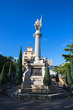 Fountain in a square in the old town of Puerto Rico, West Indies, Caribbean, Central America 