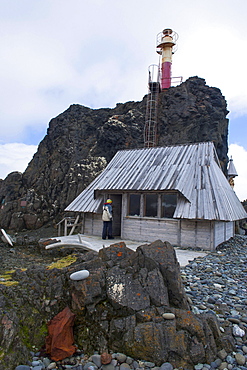 Little chapel and lighthouse at the Henryk Arctowski Polish Antarctic Station, King George Island, South Shetland Islands, Antarctica, Polar Regions 