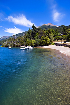 Beach on a mountain lake in Los Alerces National Park, Chubut, Patagonia, Argentina, South America 