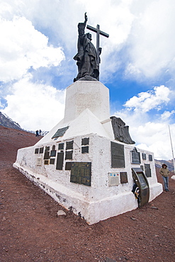 Monument of Christo Redentor (Christ the Redeemer) on a mountain pass between Mendoza and Santiago, Andes, Argentina, South America 