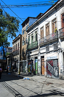 Graffiti art work on houses in Lapa, Rio de Janeiro, Brazil, South America