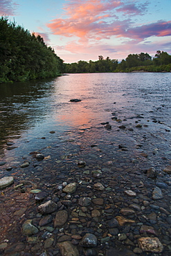 Pink clouds over the Bystraya River, Kamchatka, Russia, Eurasia 