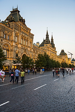 The GUM on Red Square at sunset, Moscow, Russia, Europe